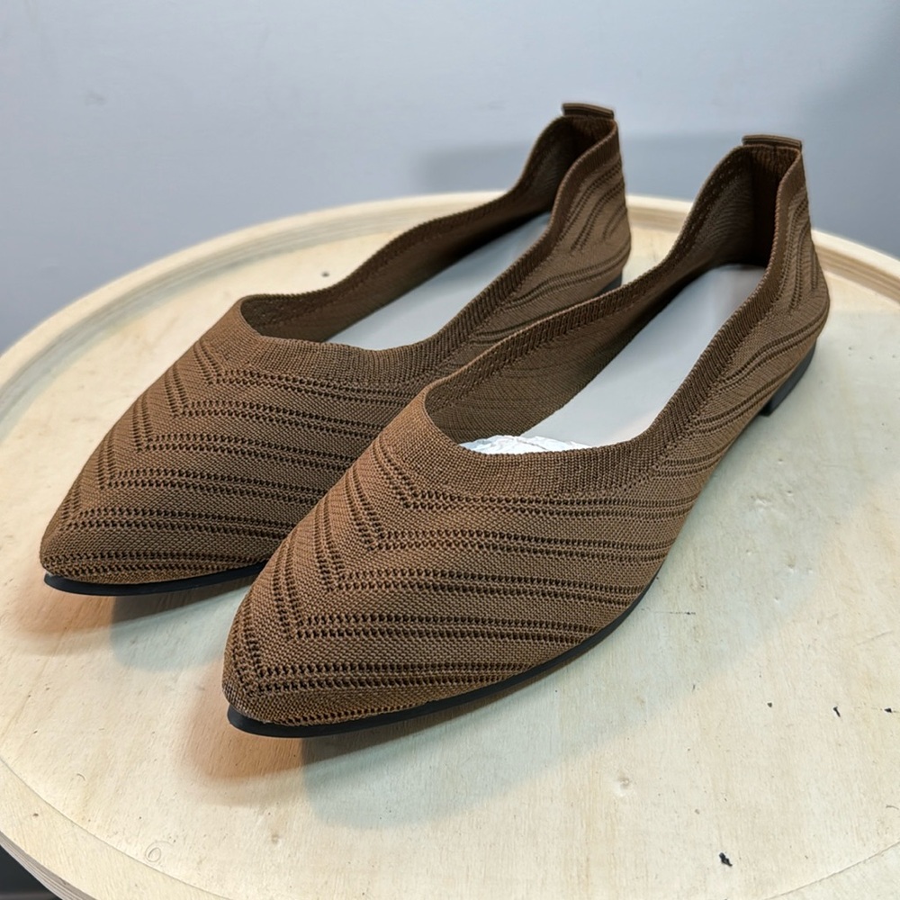 Knitted Air Mesh Slip on Pointed Toe Flat Size 43(10) Shoes